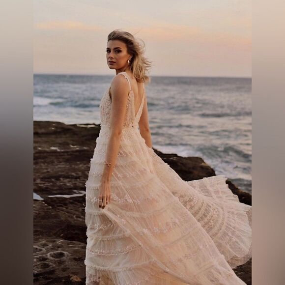 Needle & Thread BHLDN V-Neck Long Lace Wedding Dresses - Picture 2 of 8